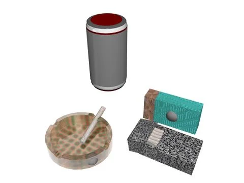 Cigarette set with ashtray and boxes Illustrazione stock