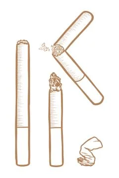 Cigarette Set Different Stages of Burn Vector illustration-Hand drawn-Out line Stock Illustration