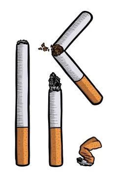 Cigarette Set Different Stages of Burn Vector illustration - Hand drawn Stock Illustration