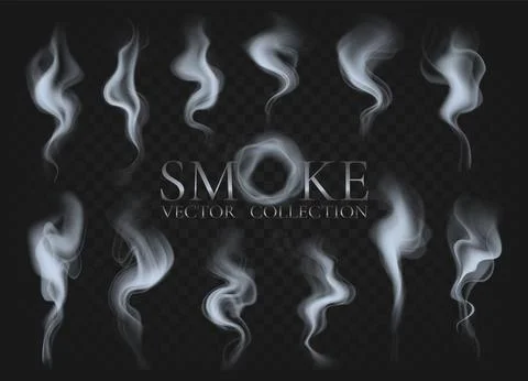 Cigarette smoke. Magic cloud different forms, transparent background, light Stock Illustration