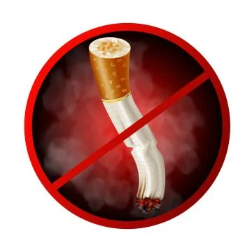 Cigarette with smoke in a red circle Stock Illustration