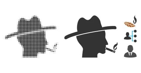 Cigarette Smoker Halftone and Solid Icon Stock Illustration