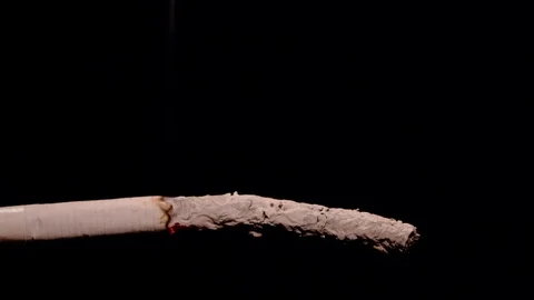 Cigarette smoking, ash falls under its own weight down, black background, close Stock Footage 75252382