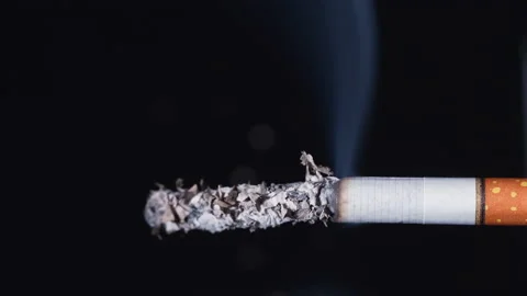 A cigarette smolders on a black background. Close-up 動画素材 234902016