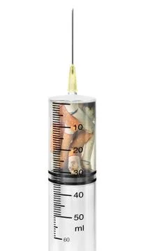 Cigarette stub in syringe Stock Photos