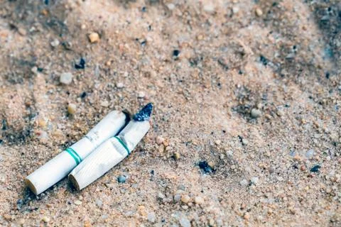 Cigarette stub in the trash Stock Photos
