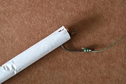 To cigarette suitable hook and pierces it, around the spilled tobacco from Stock Photos
