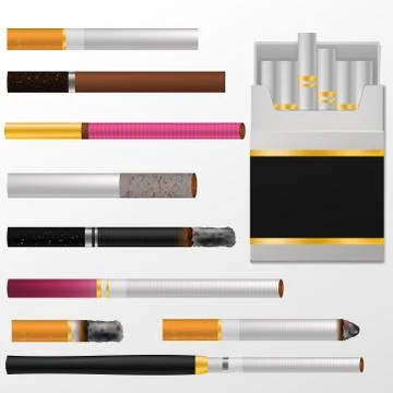 Cigarette vector cigar with nicotine in cigarette-box or cigar-case and smoking Stock Illustration