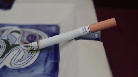 A cigarette was left in the Ashtray. Time lapse Video stock 137738435