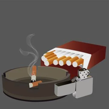 Cigarettes ashtray lighter Stock Illustration