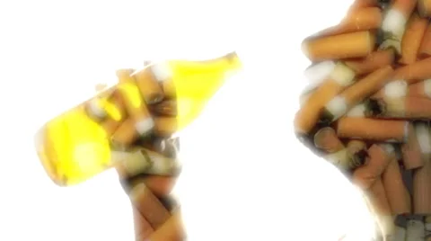 Cigarettes beer man gre emptying bottle Stock Footage
