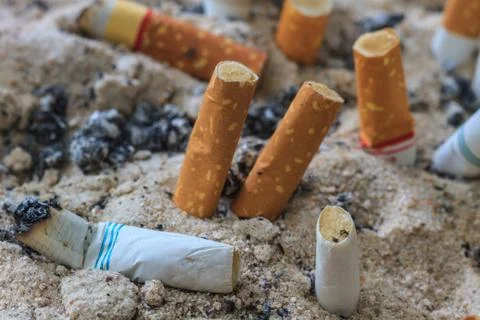 Cigarettes butt in ashtray Stock Photos