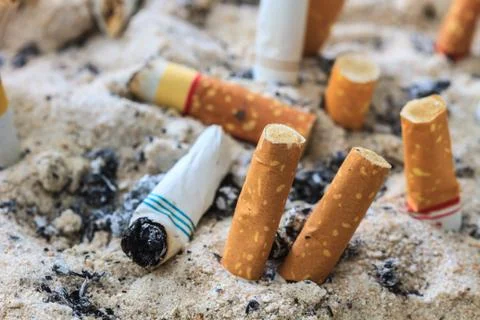 Cigarettes butt in ashtray Stock Photos
