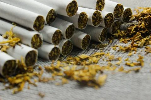 Cigarettes close-up on a gray background Stock Photos