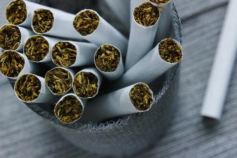 Cigarettes close-up on a gray background Stock-Fotos