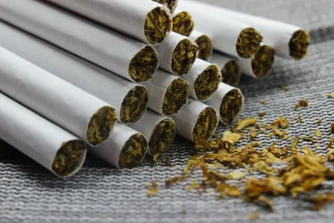 Cigarettes close-up on a gray background Stock Photos