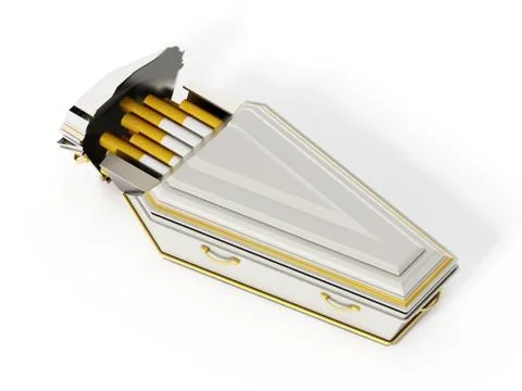 Cigarettes inside white coffin. 3D illustration Stock Illustration