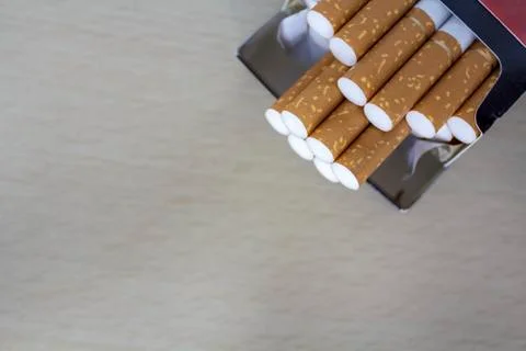 Cigarettes in pack. Top view with copy space Stock Photos