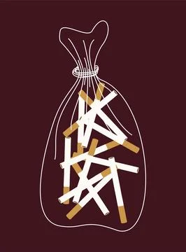Cigarettes in the package or plastic bag. No smoking concept. Flat vector illust Stock Illustration