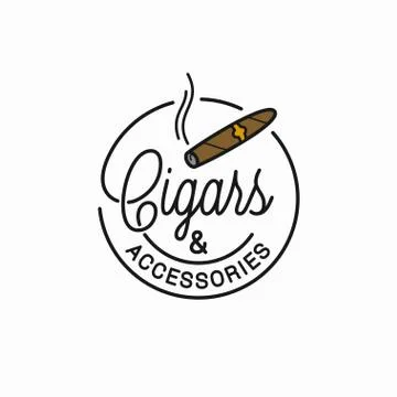 Cigars and accessories logo. Round linear of cigar Stock Illustration