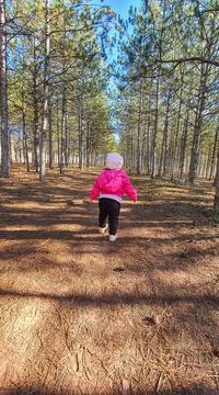 Cild in pine forest Stock Photos