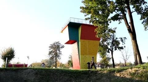 Cilimbing wall in distance Stock Footage 42635204