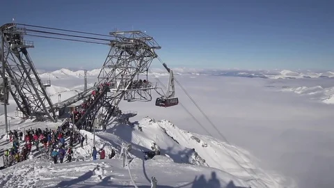 Cime de Caron cable car Winter Alps landscape from ski resort Val Thorens. 3 Stock Footage 84826679