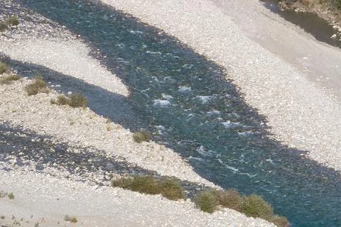 The Cinca river as it passes through the town of Ainsa, in the Aragonese Pyre Stock Photos