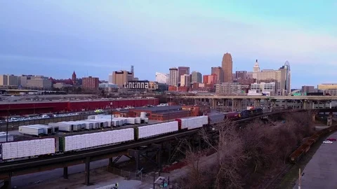 Cincinnati City / Train Drone Shot Stock Footage 79940333