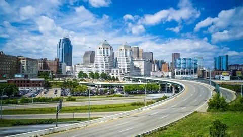 Cincinnati Highway time lapse with clouds and skyline 4k 1080p Stock Footage