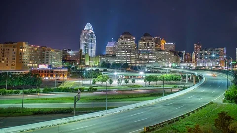 Cincinnati highway time lapse at night with skyline 4k 1080p Stock Footage