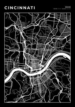 Cincinnati Map Wall Art Frame, Cartography Map Print, City Layout Map Stock-Illustration