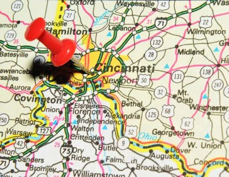 Cincinnati marked with red pushpin on the map Foto stock