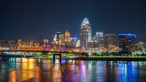 Cincinnati from Newport on the Levee Stock Footage 77335728