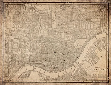 Cincinnati  Ohio 19th Century Map Stock Illustration