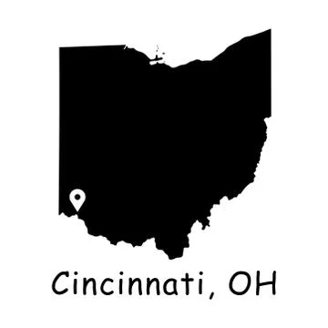 Cincinnati on Ohio State Map with Location Pin on Cincinnati City Stock Illustration
