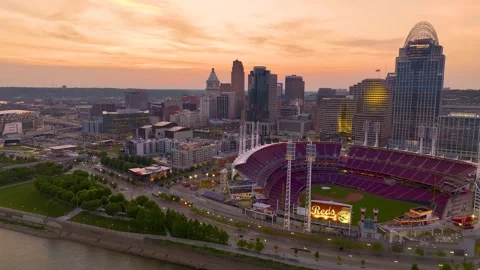 Cincinnati Reds Baseball Stadium at Sunset Stock Footage 244494807