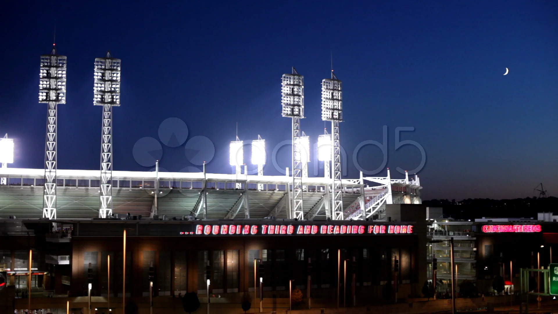 Cincinnati Reds Stadium from across the , Stock Video