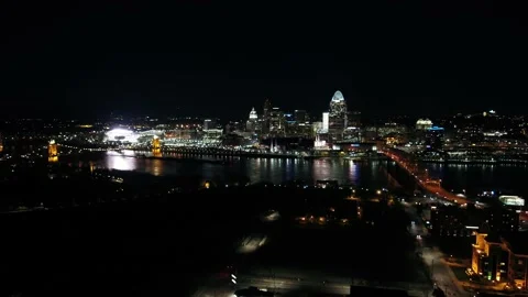 Cincinnati Skyline at Night Stock Footage 142266041