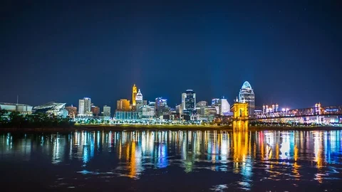 Cincinnati Skyline time lapse at night 4K 1080P Stock Footage 77576025