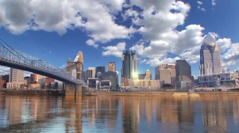 Cincinnati Skyline Timelapse--Blue Sky and Puffy Clouds Video stock 35762749