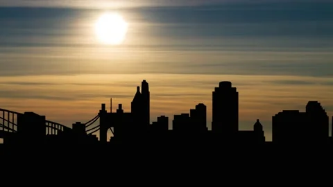 Cincinnati at Sunset, Time Lapse with Colorful Clouds , Ohio, USA Stock Footage 156201793