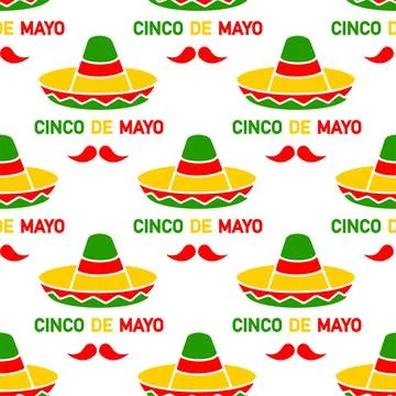 Cinco de Mayo. 5th of May. Sombrero and mustache seamless pattern. イラスト素材