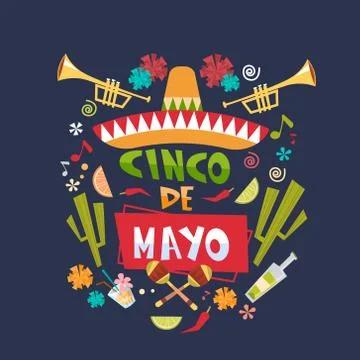 Cinco De Mayo Background Mexican Holiday Greeting Card Or Poster Design Stock Illustration