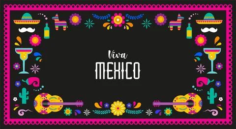 Cinco De Mayo bold design in vibrant colors. Mexican elements Fiesta banner. Stock Illustration
