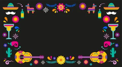 Cinco De Mayo bold design in vibrant colors. Mexican elements Fiesta banner. Stock Illustration