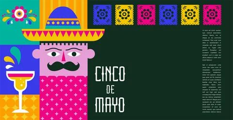 Cinco De Mayo bold design in vibrant colors. Mexican elements Fiesta banner. Stock Illustration