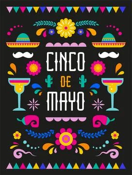 Cinco De Mayo bold design in vibrant colors. Mexican elements Fiesta banner. Stock Illustration