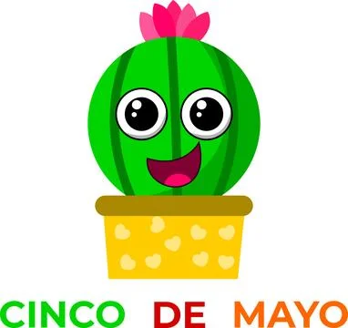 Cinco de mayo cactus cartoon style isolated on white background. Illustrazione stock