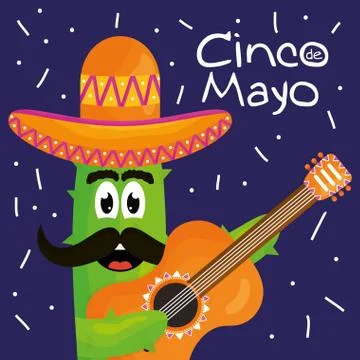 Cinco de mayo cactus character playing guitar イラスト素材